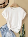 Solid Color Crew Neck T-Shirt Casual Short Sleeve T-Shirt For Spring & Summer Women's Clothing