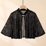 Women's Casual Lace Shoulder Cape Vintage Style Poncho Shawl Spring summer Lightweight Sun Protective Outerwear Cover-up