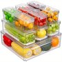 1PCS Stackable Refrigerator Organizer Bins With Lids 27.05 Oz - Bpa-free Clear Storage Containers For Fruits Vegetables Food Beverages & Grains Essential Kitchen Organization Accessories