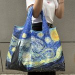 Starry Night Sky Print Folding Lightweight Tote Bag For Men Women Reusable Large Capacity Portable Shopper Oil-painting Style Gr