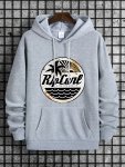 Men's New Summer Beach Letter Print Casual Sweatshirt Fashion Drawstring Hoodie Comfortable Versatile Long Sleeve Sweatshirt Wit