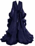 Molisa Womens Sexy Feather Bridal Robe Long Wedding Scarf Illusion Bathrobe Sleepwear Lingerie Robe Nightgown Navy Blue XXL