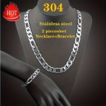 2PCS SET Men's &women's Necklace Bangle Set Classic Fashion Y2K Stainless Steel Cuban Necklace Father's Day Gift