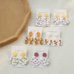 Bohemian Style Colorful Floral Doodle Oval Clay Texture Dangle Earrings For Women Vacation Party Accessory 1 Pair