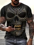 Men's Skull Print T-Shirt Casual Short Sleeve Crew Neck Tee Men's Clothing For Outdoor