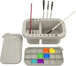 Mylifeunit Paint Brush Cleaner Paint Brush Holder And Organizers With Palette For Acrylic Watercolor And Water-based Paints Grey