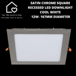 Satin Chrome Square Recessed LED Downlight Cool White - 12W - 167MM Diameter