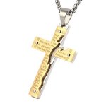 Hzman Men's Stainless Steel Jesus Christ Crucifix Cross Lord's Prayer Pendant Necklace Gold