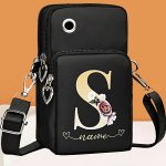 Girl's Simple Fashionable Letter And Floral Print Crossbody Bag With Adjustable Strap And Zipper Closure Trendy Sling Bag For Ou