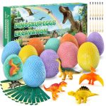 Beanewone Easter Dino Eggs Dig Kit - 12 Colorful Dinosaur Easter Eggs With Dinosaur Figures 12 Dig Tools For Easter Egg Hunt Eas