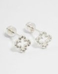 Sterling Silver Cubic Zirconia Hollow Pave Flower Stud Earrings