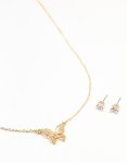Goldair Gold Cubic Zirconia Butterfly Necklace & Stud Earrings Set