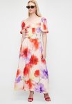 Shirring Fit & Flare Midi Dress With Ruffle - Blurred Large Scale Floral