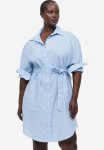 Linen-blend Shirt Dress - Light Blue