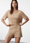 Ribbed Knitted Pajama Set - Beige