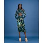 Mesh Cut Out Ruched Dress In Green Marble - XL