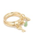 Goldair Gold Plated Green Semi Precious & Key Charm Rings 3-PACK - M l
