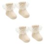 2 Pack - Double Layer Lace Ruffle Design Baby Socks With Bow - Beige
