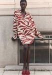 Oversized Tie-detail Dress - Beige Red Multi