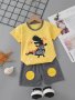 2pcs Boy's Cute Cartoon Dino Print Casual Outfit Crew Neck T-shirt & Comfy Shorts Set Kids Summer Clothing