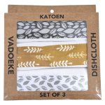 Cotton Kitchen Towels Ochre Leaves 3 Piece