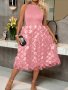 Plus Size Applique Halter Neck Dress Elegant Sleeveless A-line Midi Dress For Spring & Summer Women's Plus Size Clothing