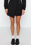 Buckle Detailed Double Breasted MINI Length Woven Skirt - Black