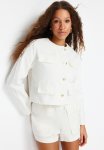 Button Detailed Denim Jacket - White