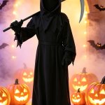 Adult Grim Reaper Horror Headpiece full Body Suit belt gloves scythe