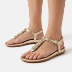 Gracie Ultra Jewel Leather T-bar Sandals - Platino - 8