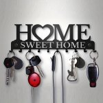 1PC Wall-mounted Home Sweet Home Key Holder Rack - Metal Keychain Hanger With Easy Installation For Entryway Kitchen Office - Ca