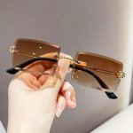 1PAIR Fashion Rectangular Glasses For Men Frameless Cut Edge Retro Y2K Party Festival Accessories