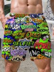 Men's Slogan Sign Pattern Print Shorts With Drawstring And Pockets Novel And Stylish Shorts For Summer Leisurewear And Sports We