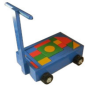 Wooden Trolley With Handle Plus 36 X Colored Blocks - Blue / Trolley With Long Handle