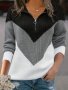 Color Block Zip Turndown Collar Sweater Casual Long Sleeve Pullover Sweater Women's Clothing