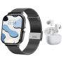 Black Smartwatch & Bluetooth Earphones Gift Set For Men - Gps Waterproof
