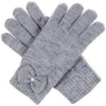 Byos Womens Winter Ultra Warm Soft Plush Faux Fur Fleece Lined Knit Gloves W decorated Cuff Heather Gray Pearl Bow Cuff