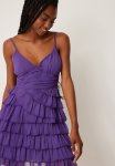 Bottom Frill MINI Strap Dress - Dark Purple