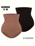 2PCS Pack Tummy Control Pants Seamless Belted Waist Warped Butt Lifting Butt Shaping Crotch High Waist Briefs For Women