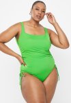 Plus Plain Ruched String Swimsuit - Emerald