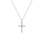 Yellow Gold & Sterling Silver Cubic Zirconia Cross On A Chain.