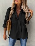Button Front Long Sleeve Shirt Casual Solid Office Shirt With Collar Women's Clothing