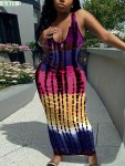 Color Block Printed Dress Sexy Scoop Neck Sleeveless Maxi Dress Women's Clothing