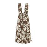 Brown & Ecru Linen Maxi Dress