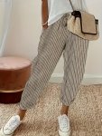 Plus Size Striped Pattern Pants Casual Tie Waist Pants With Pockets For Spring & Summer Women's Plus Size Clothing