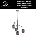 Polished Chrome Metal Chandelier With Smoke Glass - 4 Lights