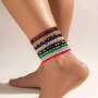 10PCS Colorful MINI Rice Beads Beaded Anklet Set Boho Style Stackable Ankle Bracelet Set For Women