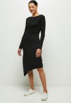 Edit Long Sleeve Asymmetric Hem Slash Neck Midi - Black