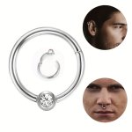 1PC Stainless Steel Cartilage Tragus Earrings 8MM 10MM Rhinestone Hoop Nose Ring Body Piercing Jewelry