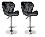 Diamond Padded Bar Kitchen Stool Chairs - Set Of 2 - Black Colour